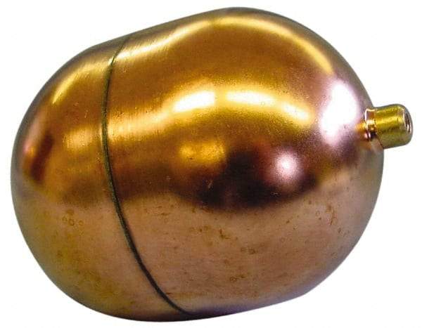 Made in USA - 4" Diam x 5" Long, Oblong, Round Spud Connection, Metal Float - 1/4-20 Thread, Copper, 25 Max psi, 21 Gauge - Industrial Tool & Supply