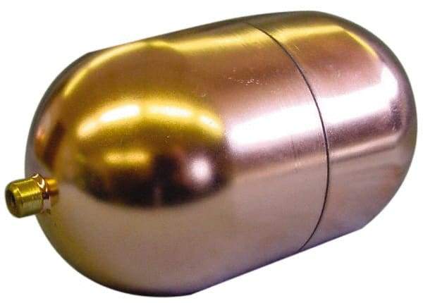 Made in USA - 4" Diam x 7" Long, Oblong, Tubed Through Connection, Metal Float - 3/8" Rod Thread, Copper, 25 Max psi, 23 Gauge - Industrial Tool & Supply