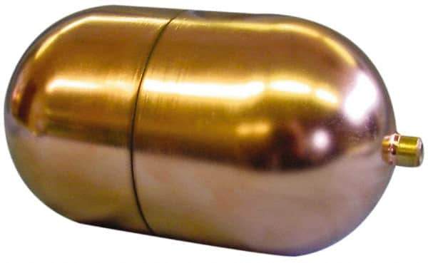 Made in USA - 4" Diam x 7" Long, Oblong, Tubed Through Connection, Metal Float - 1/4" Rod Thread, Copper, 25 Max psi, 23 Gauge - Industrial Tool & Supply