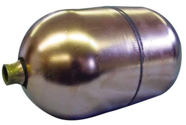 Made in USA - 6" Diam x 10" Long, Oblong, Round Spud Connection, Metal Float - 1/4" Straight Thread, Stainless Steel, 150 Max psi, 19 Gauge - Industrial Tool & Supply