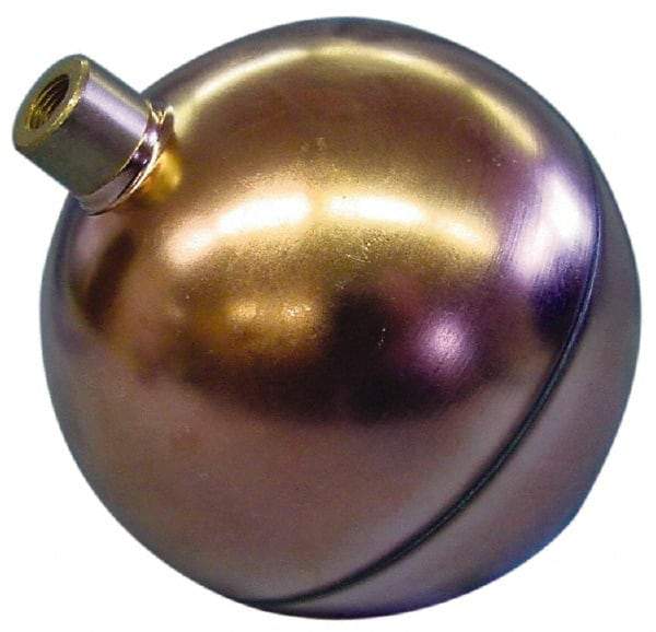 Made in USA - 4" Diam, Spherical, Round Spud Connection, Metal Float - 1/8 NPT Thread, Copper, 25 Max psi, 23 Gauge - Industrial Tool & Supply