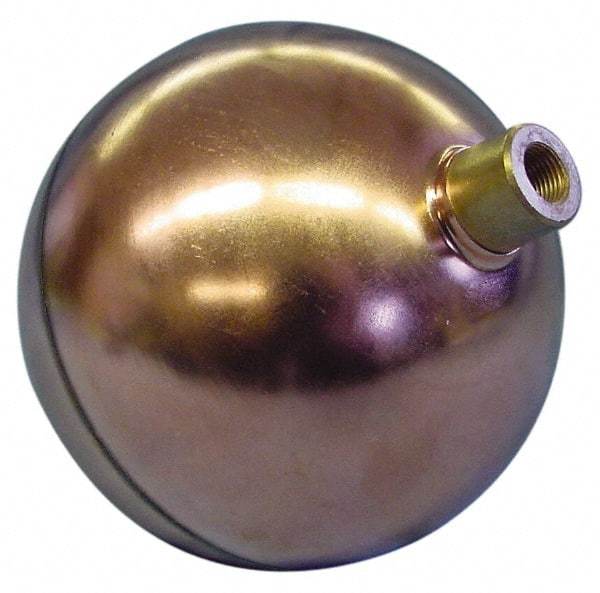 Made in USA - 8" Diam, Spherical, Round Spud Connection, Metal Float - 3/8-16 Thread, Copper, 25 Max psi, 24 Gauge - Industrial Tool & Supply