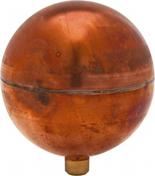 Made in USA - 3" Diam, Spherical, Round Spud Connection, Metal Float - 1/4-20 Thread, Copper, 25 Max psi, 24 Gauge - Industrial Tool & Supply