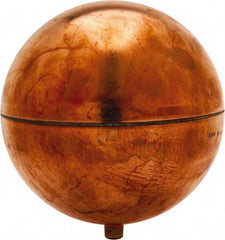 Made in USA - 4" Diam, Spherical, Round Spud Connection, Metal Float - 1/4-20 Thread, Copper, 25 Max psi, 23 Gauge - Industrial Tool & Supply