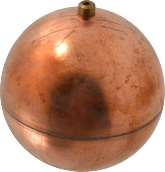 Made in USA - 5" Diam, Spherical, Round Spud Connection, Metal Float - 1/4-20 Thread, Copper, 25 Max psi, 23 Gauge - Industrial Tool & Supply