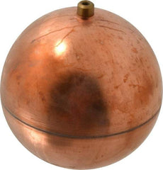 Made in USA - 5" Diam, Spherical, Round Spud Connection, Metal Float - 1/4-20 Thread, Copper, 25 Max psi, 23 Gauge - Industrial Tool & Supply