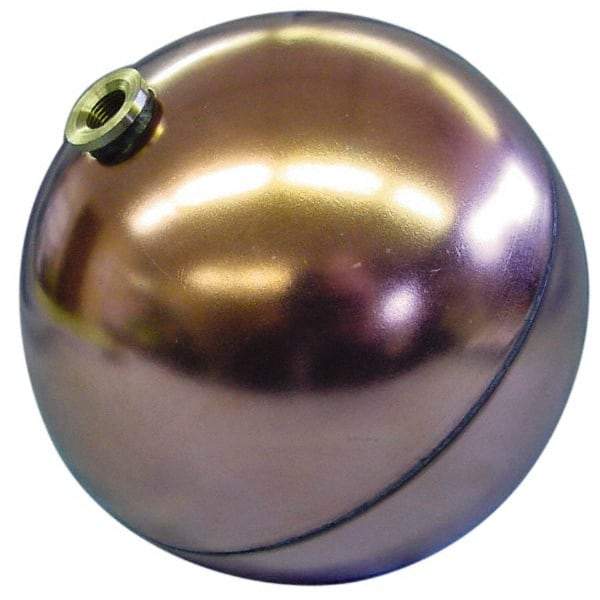 Made in USA - 6" Diam, Spherical, Hex Spud Connection, Metal Float - 3/8-16 Thread, Copper, 25 Max psi, 23 Gauge - Industrial Tool & Supply