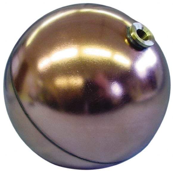 Made in USA - 6" Diam, Spherical, Hex Spud Connection, Metal Float - 1/4 NPT Thread, Copper, 25 Max psi, 23 Gauge - Industrial Tool & Supply