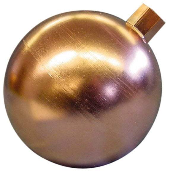 Made in USA - 9" Diam, Spherical, Round Spud Connection, Metal Float - 3/8 NPT Thread, Copper, 25 Max psi, 20 Gauge - Industrial Tool & Supply