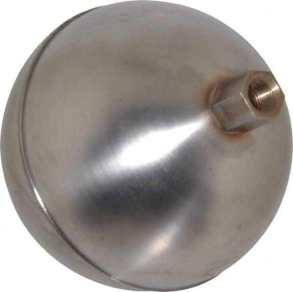 Made in USA - 3-1/2" Diam, Spherical, Hex Spud Connection, Metal Float - 1/8" Straight Thread, Stainless Steel, 700 Max psi, 24 Gauge - Industrial Tool & Supply