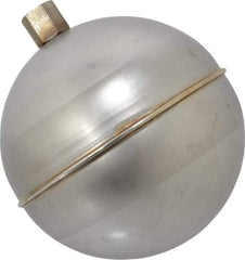 Made in USA - 4" Diam, Spherical, Hex Spud Connection, Metal Float - 1/4-20 Thread, Stainless Steel, 900 Max psi, 19 Gauge - Industrial Tool & Supply