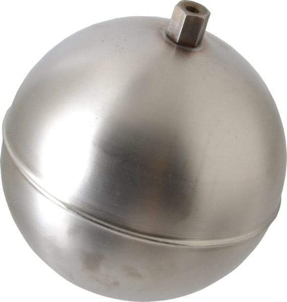 Made in USA - 5" Diam, Spherical, Hex Spud Connection, Metal Float - 1/4-20 Thread, Stainless Steel, 800 Max psi, 19 Gauge - Industrial Tool & Supply