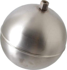 Made in USA - 5" Diam, Spherical, Hex Spud Connection, Metal Float - 1/4-20 Thread, Stainless Steel, 800 Max psi, 19 Gauge - Industrial Tool & Supply