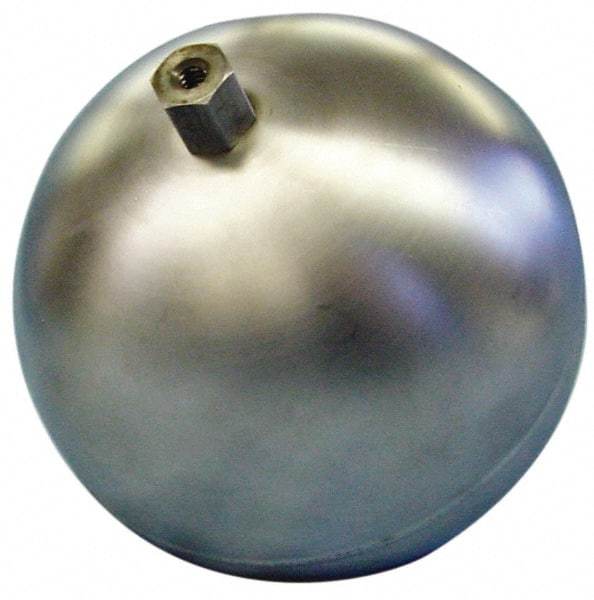 Made in USA - 7" Diam, Spherical, Hex Spud Connection, Metal Float - 1/4" Straight Thread, Stainless Steel, 400 Max psi, 21 Gauge - Industrial Tool & Supply