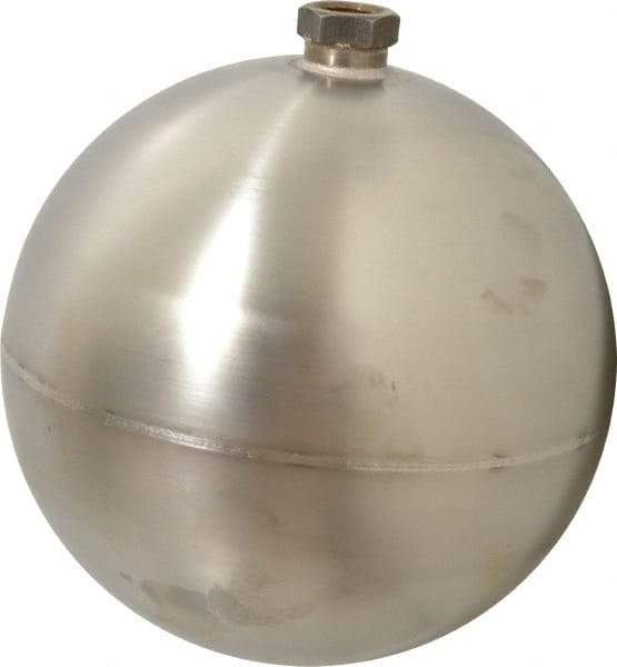 Made in USA - 7" Diam, Spherical, Hex Spud Connection, Metal Float - 3/8" Straight Thread, Stainless Steel, 650 Max psi, 14 Gauge - Industrial Tool & Supply