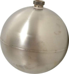Made in USA - 7" Diam, Spherical, Hex Spud Connection, Metal Float - 3/8" Straight Thread, Stainless Steel, 650 Max psi, 14 Gauge - Industrial Tool & Supply