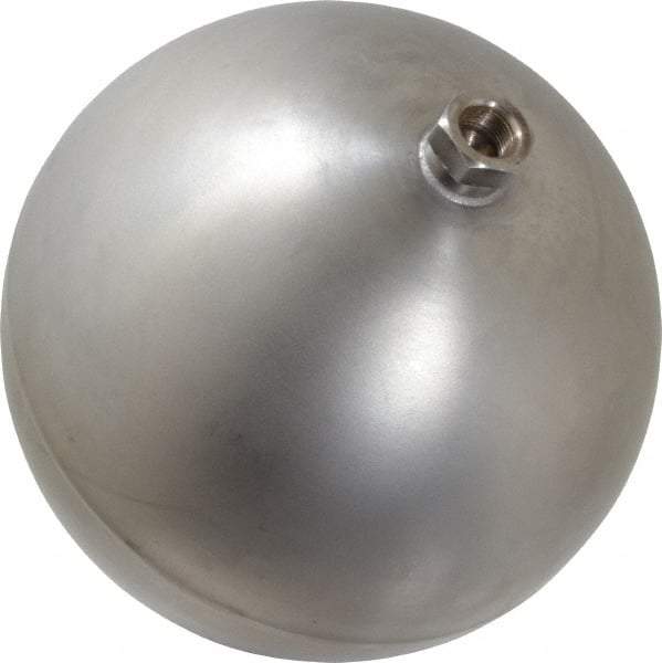 Made in USA - 8" Diam, Spherical, Hex Spud Connection, Metal Float - 3/8" Straight Thread, Stainless Steel, 450 Max psi, 21 Gauge - Industrial Tool & Supply