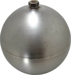 Made in USA - 8" Diam, Spherical, Hex Spud Connection, Metal Float - 3/8-16 Thread, Stainless Steel, 450 Max psi, 21 Gauge - Industrial Tool & Supply