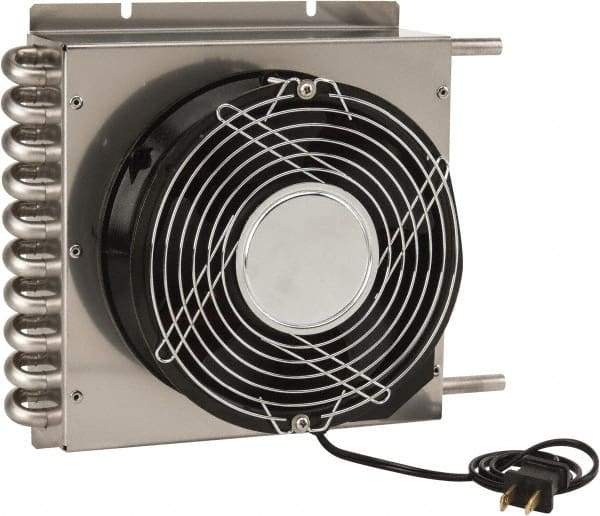 Lytron - 3/8" Tube OD, 1 Fan Mount, Liquid-To-Air Stainless Steel Tubed Process Equipment Heat Exchanger - Deionized Water Cooler, Corrosive Liquid Cooler, 9" High x 10.9" Wide x 2.5" Deep, 3,080 BTU/Hr, 400°F Max - Industrial Tool & Supply