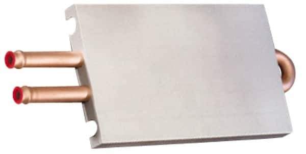 Lytron - 6" Long x 3-1/2" High, Beaded Connection Copper Tube Cold Plate - 3/8 OD Tube, 2-Pass Fluid Path, Water Cooling, 1/2" Thick - Industrial Tool & Supply