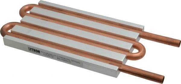 Lytron - 6" Long x 3-1/2" High, Straight Connection Copper Tube Cold Plate - 3/8 OD Tube, 4-Pass Fluid Path, Water Cooling, 1/2" Thick - Industrial Tool & Supply