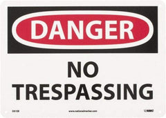 NMC - "Danger - No Trespassing", 10" Long x 14" Wide, Fiberglass Safety Sign - Rectangle, 0.095" Thick, Use for Security & Admittance - Industrial Tool & Supply