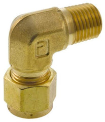 Parker - 1/4" OD, Brass Male Elbow - 3,500 Max Working psi, 7/8" Hex, Comp x MNPT Ends - Industrial Tool & Supply