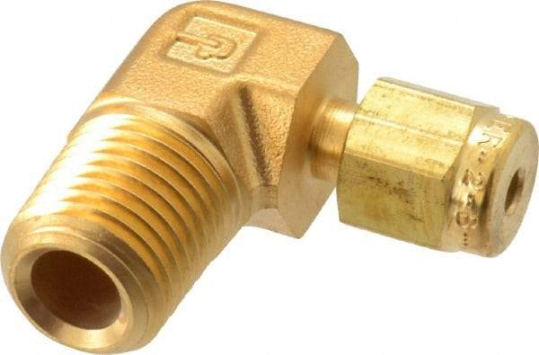 Parker - 1/8" OD, Brass Male Elbow - 3,600 Max Working psi, 9/16" Hex, Comp x MNPT Ends - Industrial Tool & Supply