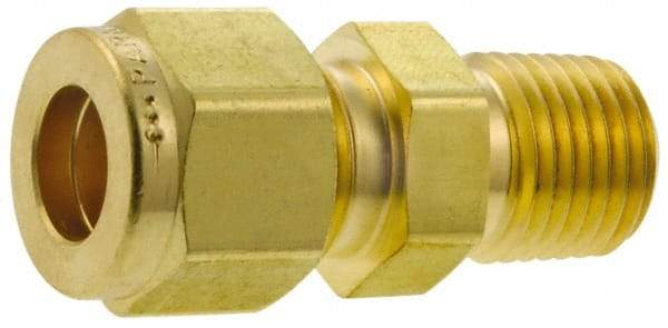 Parker - 5/8" OD, Brass Male Connector - 2,000 Max Working psi, 15/16" Hex, Comp x MNPT Ends - Industrial Tool & Supply