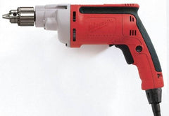 Milwaukee Tool - 1/4" Keyed Chuck, 4,000 RPM, Pistol Grip Handle Electric Drill - 7 Amps, 120 Volts, Reversible, Includes Chuck Key with Holder - Industrial Tool & Supply