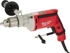 Milwaukee Tool - 1/2" Keyed Chuck, 850 RPM, Pistol Grip Handle Electric Drill - 8 Amps, 120 Volts, Non-Reversible, Includes 1/2" Magnum Drill, Chuck Key with Holder, Side Handle - Industrial Tool & Supply