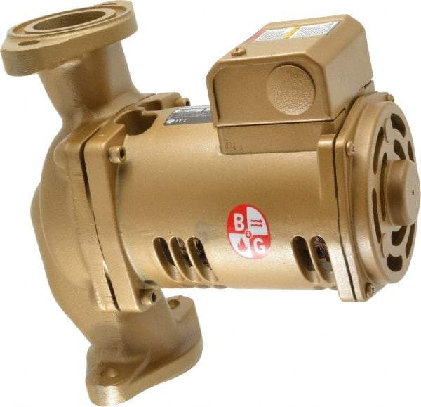 Bell & Gossett - 1/6 hp, 9-1/8" Long, 1 Phase, Bronze Housing, Noryl Impeller, Inline Circulator Pump - 115 Volt, 60 Hz, 6-3/8" Flange Width, Bell & Gossett Part No. 1BL004, 150 Max psi, ODP Motor - Industrial Tool & Supply