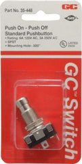 GC/Waldom - 1/2 Inch Mount Hole, Miniature Pushbutton Switch Only - Round, Chrome Pushbutton, Nonilluminated, Maintained (MA), On-Off - Industrial Tool & Supply