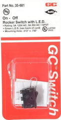 GC/Waldom - SPST, Maintained (MA), On-Off Sequence, Lighted Miniature Rocket Switch - 5 Amps at 125 Volts, 3 Amps at 250 Volts, Quick Connect & Solder, Panel Mount - Industrial Tool & Supply