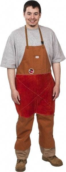 Stanco Safety Products - 24 x 48" Flame Resistant/Retardant & Welding Split Leg Apron - Cotton, 12 oz Material, Brown, 1 Pocket - Industrial Tool & Supply