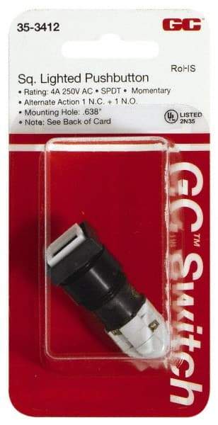 GC/Waldom - 0.638 Inch Mount Hole, Pushbutton Switch Only - Square, Maintained (MA) - Industrial Tool & Supply