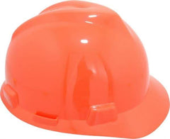 MSA - ANSI Type I, Class E Rated, 4-Point, Ratchet Adjustment Hard Hat - Size 6-1/2 to 8, Orange, Standard Brim - Industrial Tool & Supply