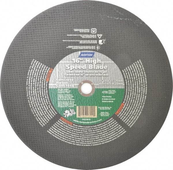 Norton - 16" 24 Grit Silicon Carbide Cutoff Wheel - 1/8" Thick, 1" Arbor, 4,800 Max RPM, Use with Electric & Gas Powered Saws - Industrial Tool & Supply