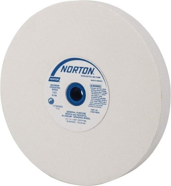 Norton - 150 Grit Aluminum Oxide Bench & Pedestal Grinding Wheel - 8" Diam x 1" Hole x 1" Thick, 3600 Max RPM, J Hardness, Very Fine Grade , Vitrified Bond - Industrial Tool & Supply