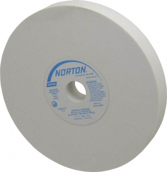 Norton - 100 Grit Aluminum Oxide Bench & Pedestal Grinding Wheel - 8" Diam x 1" Hole x 1" Thick, 3600 Max RPM, J Hardness, Fine Grade , Vitrified Bond - Industrial Tool & Supply