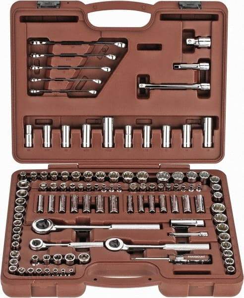 Paramount - 107 Piece 1/4, 3/8 & 1/2" Drive Standard Deep Socket Set - 6, 8 & 12 Points, 5/32 to 1/2", 4 to 13mm, Inch/Metric Measurement Standard - Industrial Tool & Supply