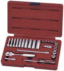 Paramount - 25 Piece 1/4" Drive Deep Well Socket Set - 12 Points, 3/16" to 9/16" Range, Inch Measurement Standard - Industrial Tool & Supply