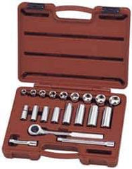 Paramount - 20 Piece 3/8" Drive Deep Well Socket Set - 6 Points, 3/8" to 7/8" Range, Inch Measurement Standard - Industrial Tool & Supply