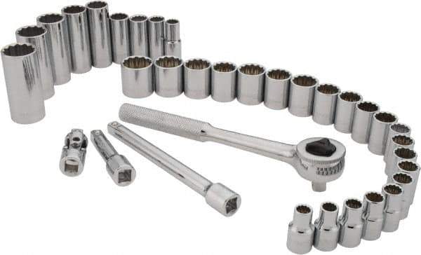 Paramount - 34 Piece 3/8" Drive Standard Deep Socket Set - 12 Points, 5/16 to 7/8", 8 to 19mm, Inch/Metric Measurement Standard - Industrial Tool & Supply