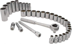 Paramount - 34 Piece 3/8" Drive Standard Deep Socket Set - 12 Points, 5/16 to 7/8", 8 to 19mm, Inch/Metric Measurement Standard - Industrial Tool & Supply