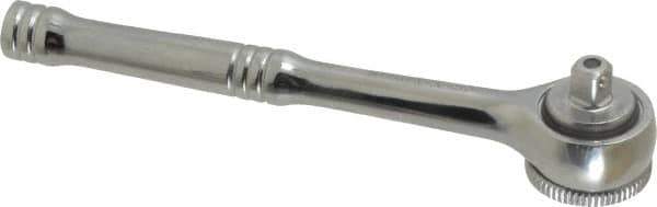 Paramount - 1/4" Drive Round Head Quick-Release Ratchet - Chrome Finish, 5-3/4" OAL, 45 Gear Teeth, Full Polished Knurled Handle - Industrial Tool & Supply