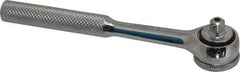 Paramount - 1/4" Drive Round Head Quick-Release Ratchet - Chrome Finish, 5-3/4" OAL, 45 Gear Teeth, Full Polished Knurled Handle, Reversible with Knurled Speed Ring Head - Industrial Tool & Supply