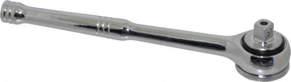 Paramount - 3/8" Drive Round Head Quick-Release Ratchet - Chrome Finish, 7-29/32" OAL, 45 Gear Teeth, Full Polished Knurled Handle - Industrial Tool & Supply