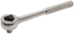 Paramount - 3/8" Drive Round Head Quick-Release Ratchet - Chrome Finish, 7-29/32" OAL, 45 Gear Teeth, Full Polished Knurled Handle, Reversible with Knurled Speed Ring Head - Industrial Tool & Supply