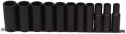Paramount - 11 Piece 1/2" Drive Deep Well Impact Socket Set - 6 Points, 7/16" to 1-1/16" Range, Inch Measurement Standard - Industrial Tool & Supply
